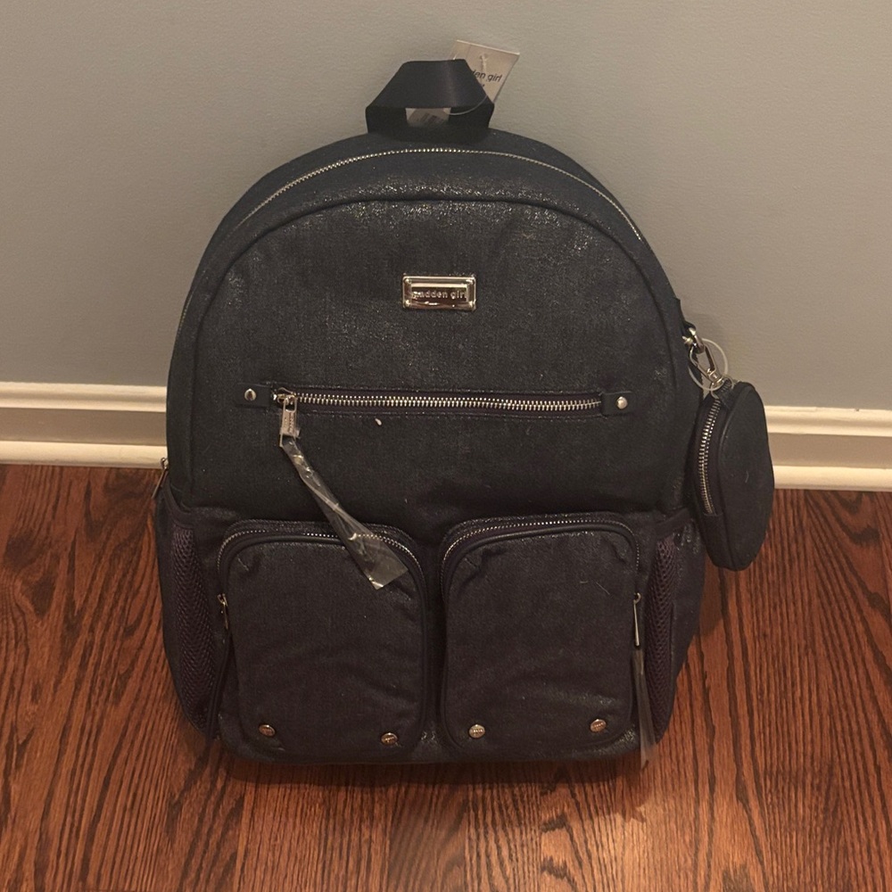 Madden Girl Shimmery Blue Backpack with Front Pockets